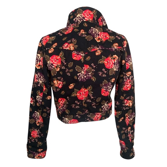 Jean jacket 100% cotton Floral Print Black Small - Picture 8 of 10